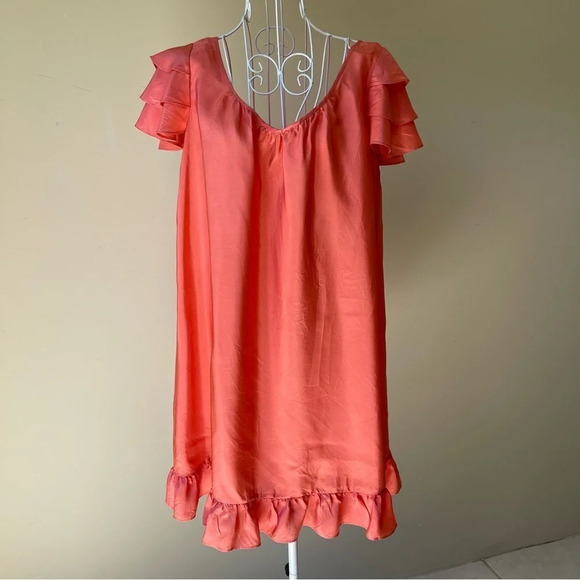 Club Monaco ruffle flare silk peach color dress size 2 - Picture 1 of 12